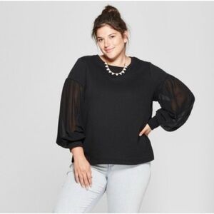 NWT AVA & VIV  FRENCH TERRY SHEER SLEEVE TOP